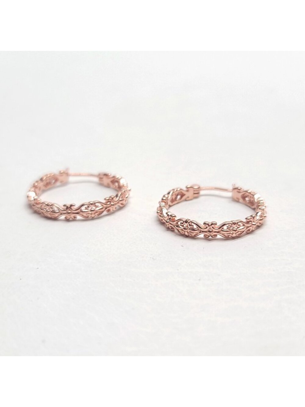 PLA 925 Rose Gold Vermeil Scroll Filigree Hoop Earrings Sterling Silver Hoops